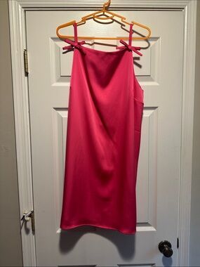 Tie-Shoulder Hot Pink Mini Slip Dress